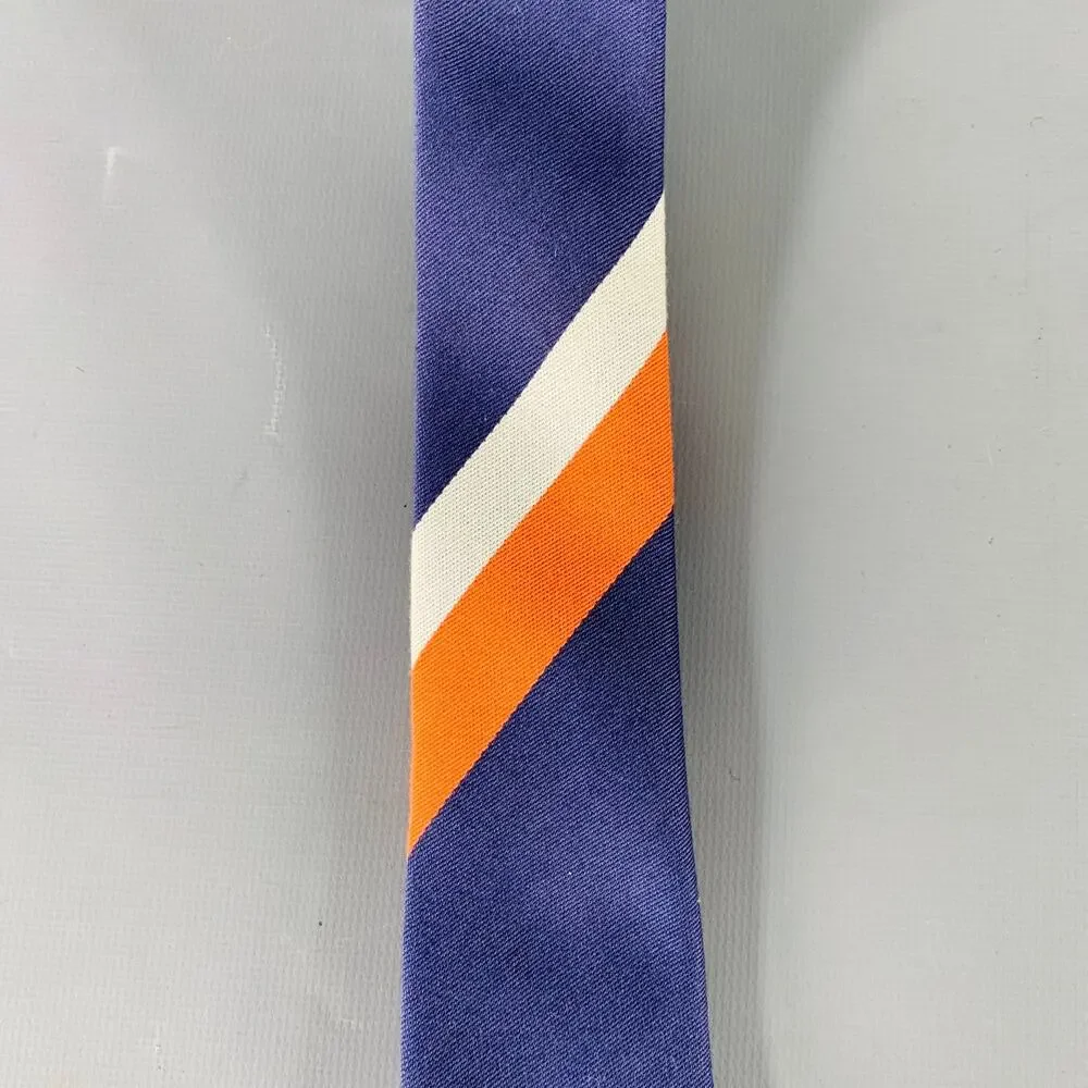 GUCCI Grey Navy Orange Stripe Skinny Silk Tie